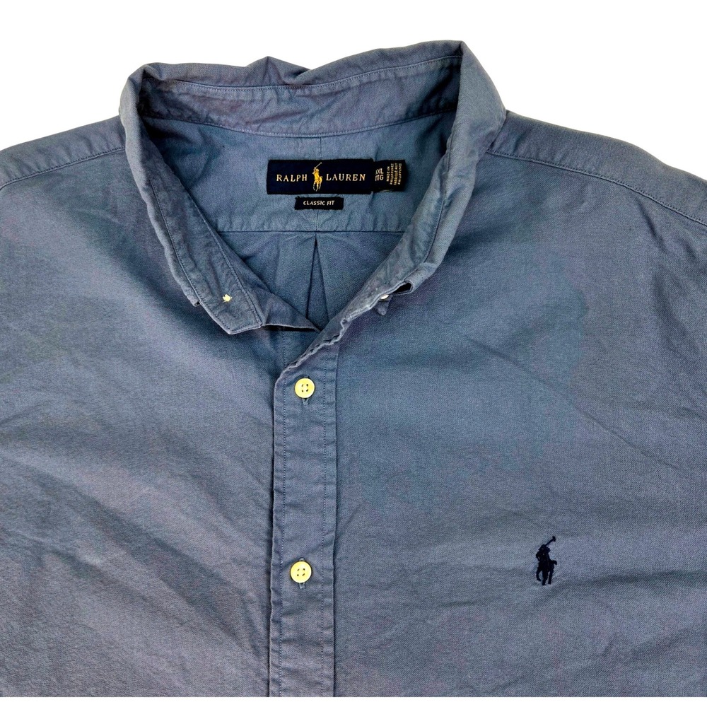 Polo Ralph Lauren Oxford Shirt Men XXL Blue Grey Classic Fit Long Sleeve Classic